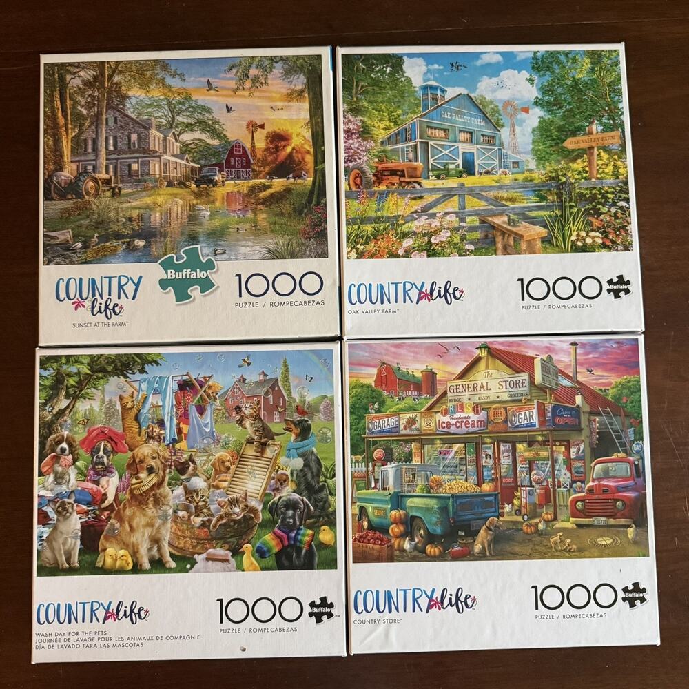 PUZZLES 1000 pieces 4 Pack "Country Life" Buffalo Games Collection